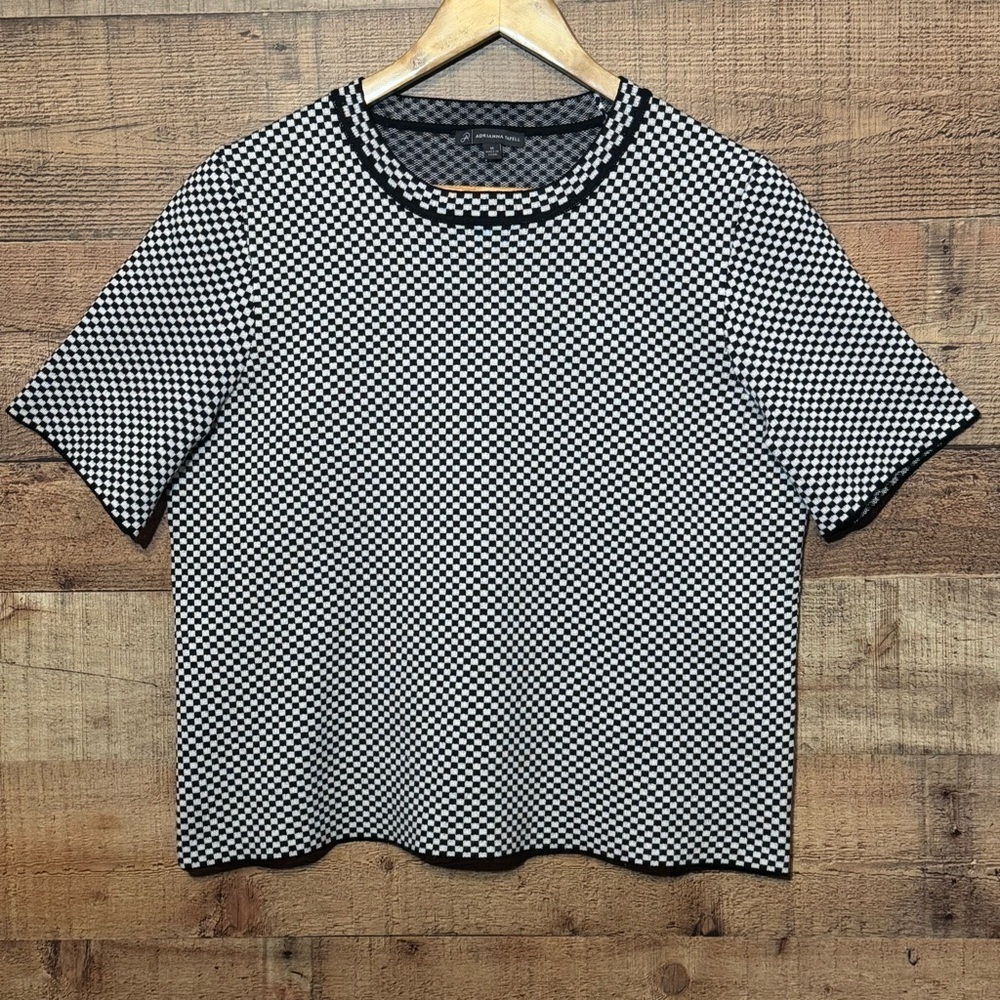 Adrianna Papell Checkered Cropped Sweater Shirt size Medium